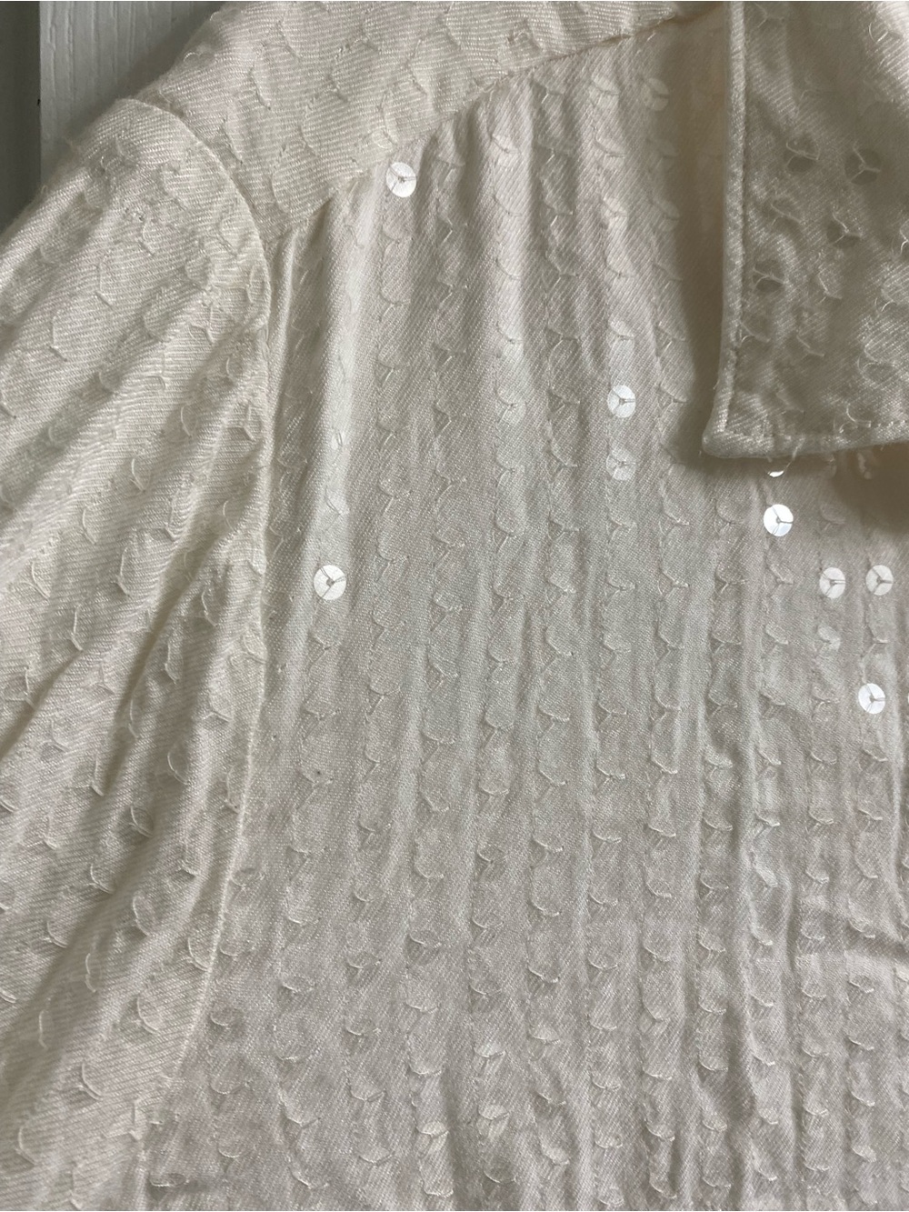 Anthropologie Maeve Sequn Textured Button Down Long Sleeve Lagenlook Cream Top L - Picture 5 of 15
